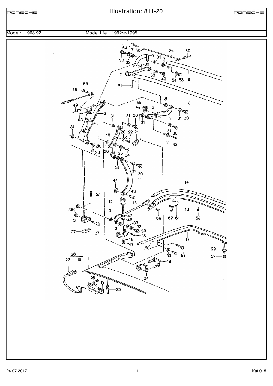 Exploded parts diagram — Convertible top frame