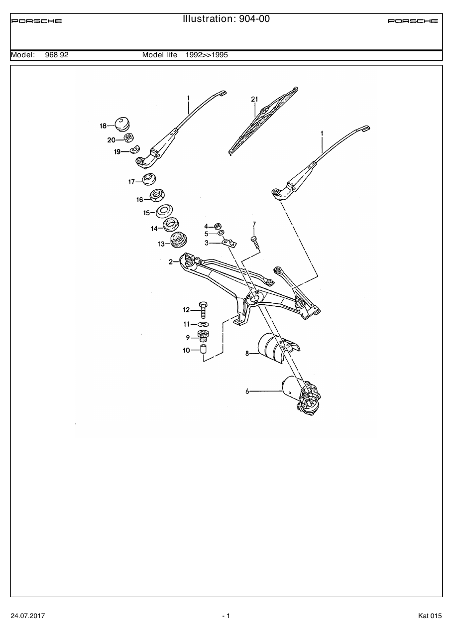 Exploded parts diagram — Windscreen wiper system