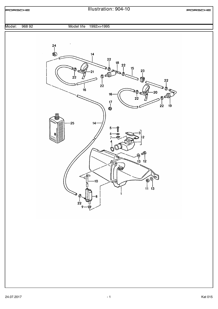 Exploded parts diagram — Windscreen washer system