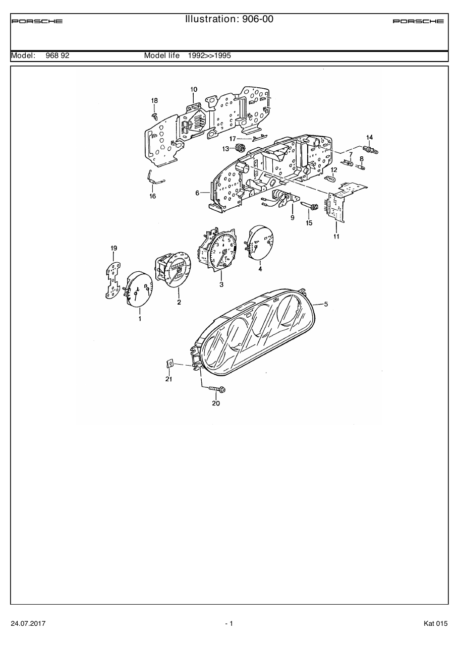 Exploded parts diagram — Instrument cluster